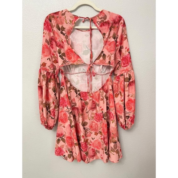 Miss Selfridge Womens Dress US 6 Pink Floral Ruffle Mini Long Sleeve Boho - Picture 7 of 9